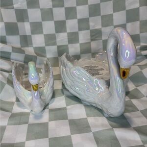 Bath & Body Works Iridescent Swan Candle Holder & Soap Holder Set White Pearl